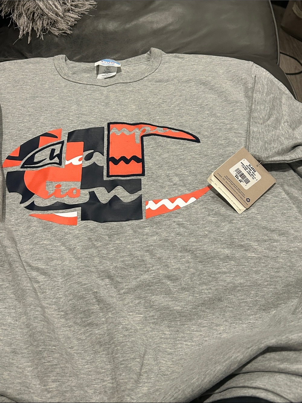 Champion Gray Sweatshirt with Navy & Coral Logo